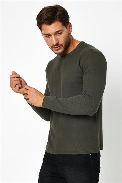 Erkrk Waffle Özel Dokulu Kumaş Standart Fit Uzun Kollu Basic T-shirt