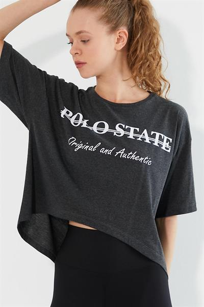 Kadın Baskılı Oversize T-shirt  Antrasit
