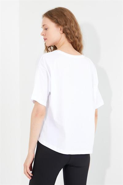 Kadın Baskılı Oversize T-shirt  Beyaz