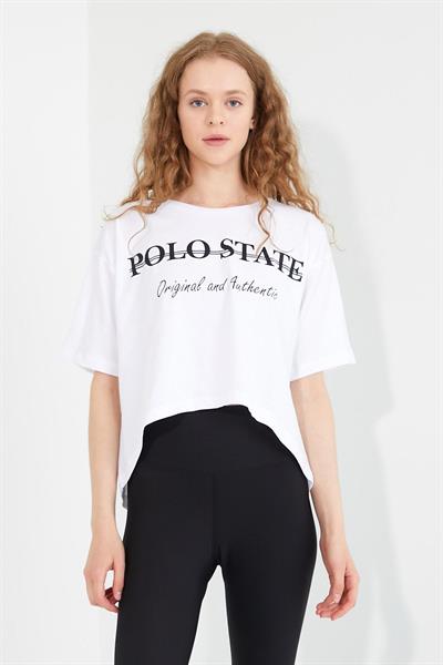 Kadın Baskılı Oversize T-shirt  Beyaz