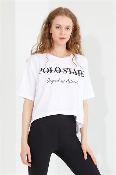 Kadın Baskılı Oversize T-shirt  Beyaz