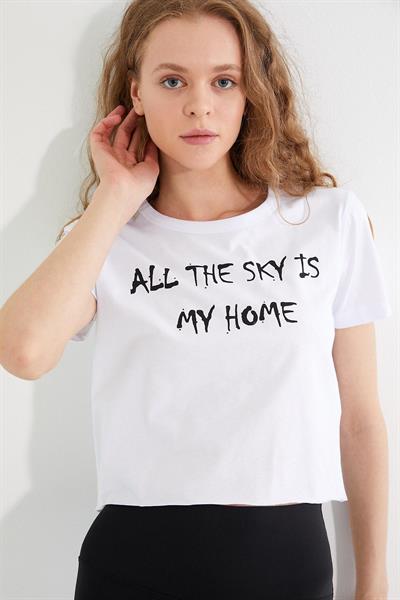 Kadın Baskılı T-shirt Beyaz