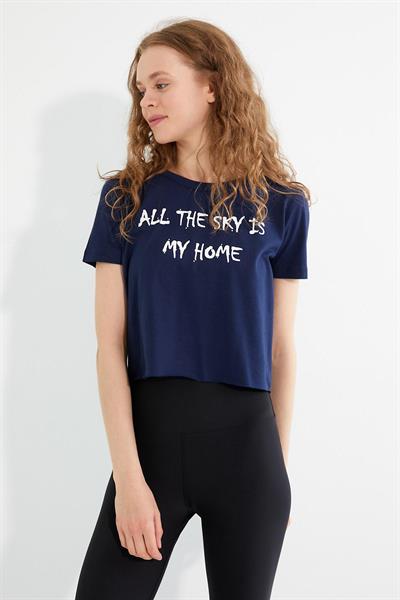 Kadın Baskılı T-shirt Lacivert