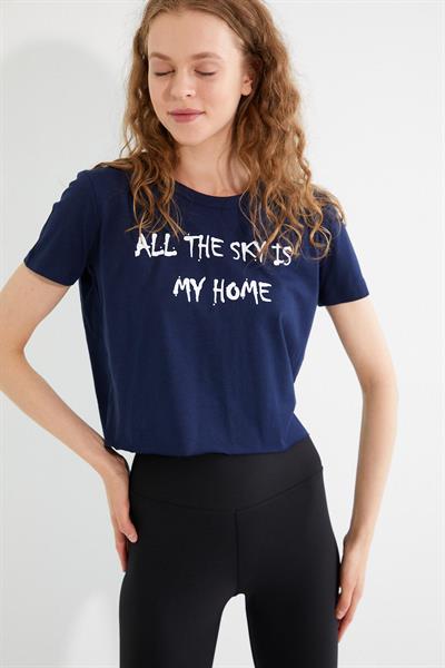 Kadın Baskılı T-shirt Lacivert