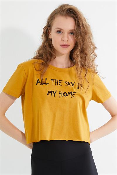 Kadın Baskılı T-shirt Sarı