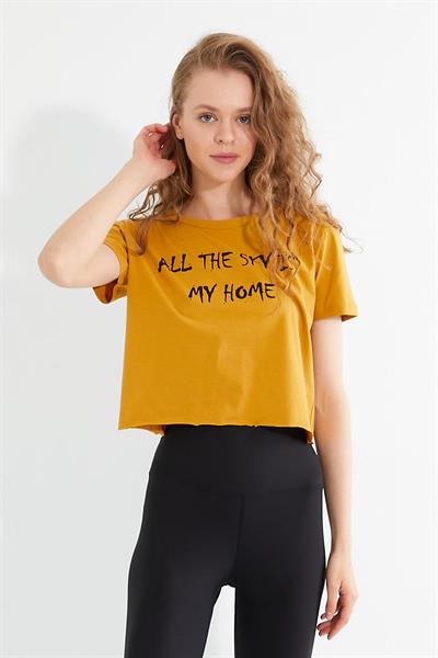 Kadın Baskılı T-shirt Sarı
