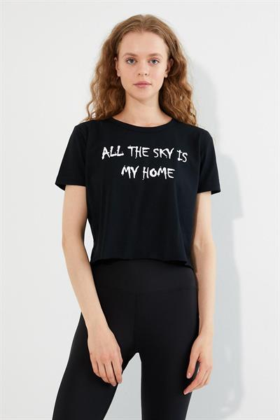 Kadın Baskılı T-shirt Siyah