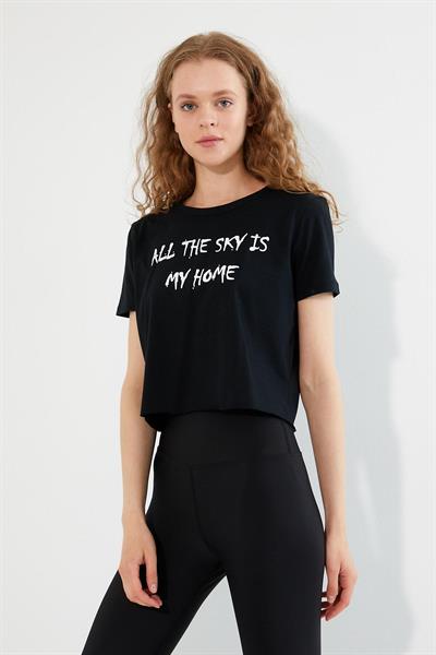 Kadın Baskılı T-shirt Siyah
