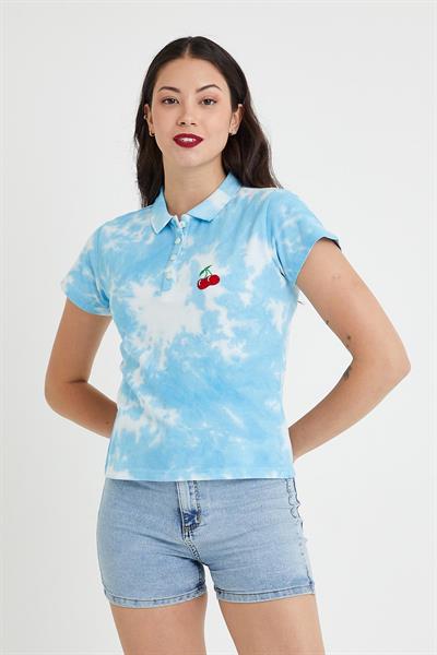 Kadın Batik Yıkamalı t-shirt  Mavi