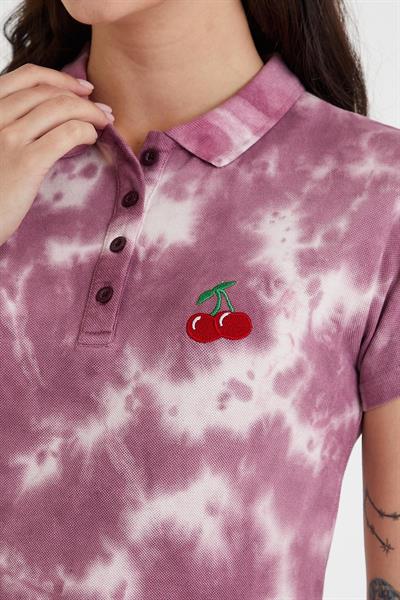 Kadın Batik Yıkamalı t-shirt  Mor