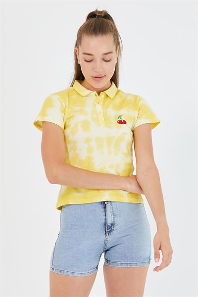 Kadın Batik Yıkamalı t-shirt  Sarı