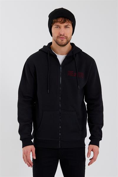 Age Of State Nakışlı Fermuarlı 3 İplik Sweatshirt Siyah
