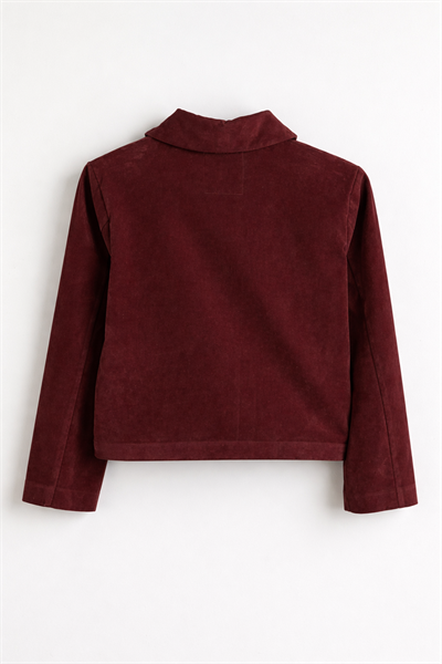 Bordo Gömlek Yaka Kadın Süet Görünümlü Ceket