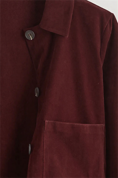 Bordo Gömlek Yaka Kadın Süet Görünümlü Ceket