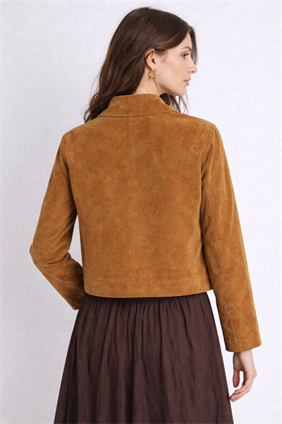 Camel Gömlek Yaka Kadın Süet Görünümlü Ceket