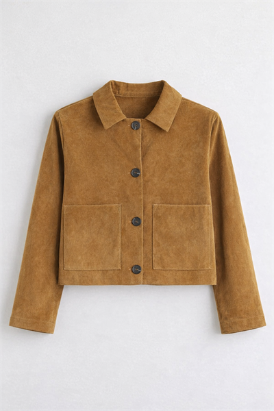 Camel Gömlek Yaka Kadın Süet Görünümlü Ceket