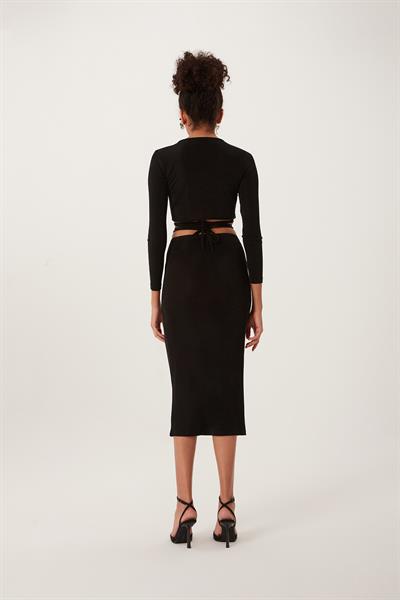 Çapraz Bağcıklı Kruvaze Crop top Siyah