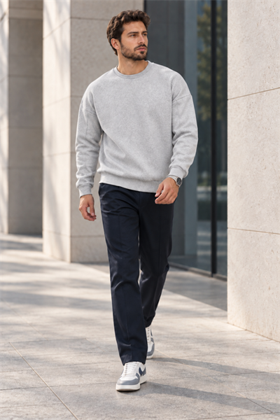 Erkek 2’li Paket Bisiklet Yaka Basic Günlük Sweatshirt - Gri Melanj & Kahve Gri