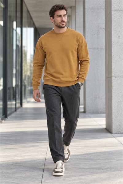 Erkek 2’li Paket Bisiklet Yaka Basic Günlük Sweatshirt - Gri Melanj & Kahve Gri