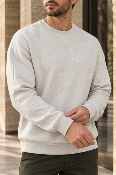 Erkek 2’li Paket Bisiklet Yaka Basic Günlük Sweatshirt Gri & Kar Melanj Gri Melanj