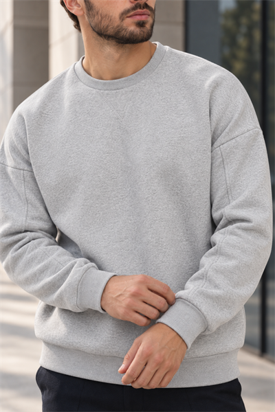 Erkek 2’li Paket Bisiklet Yaka Basic Günlük Sweatshirt - Gri Melanj & Kahve Gri