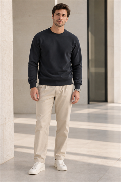 Erkek 2’li Set Bisiklet Yaka Basic Sweatshirt Antrasit & Lacivert Antrasit