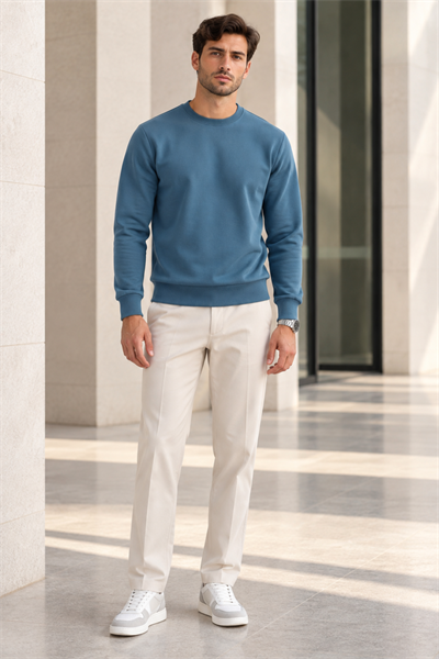 Erkek 2’li Set Bisiklet Yaka Basic Sweatshirt Mavi & Sarı Mavi