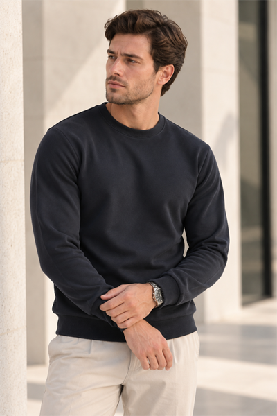Erkek 2’li Set Bisiklet Yaka Basic Sweatshirt Kırmızı & Lacivert Kırmızı