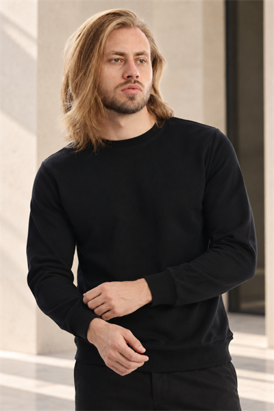 Erkek 2’li Set Bisiklet Yaka Basic Sweatshirt Siyah & Antrasit Siyah