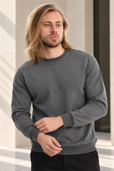 Erkek 2’li Set Bisiklet Yaka Basic Sweatshirt Antrasit & Lacivert Antrasit