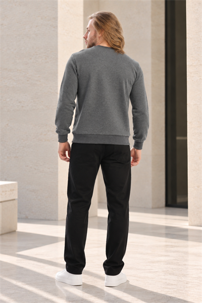 Erkek 2’li Set Bisiklet Yaka Basic Sweatshirt Siyah & Antrasit Siyah