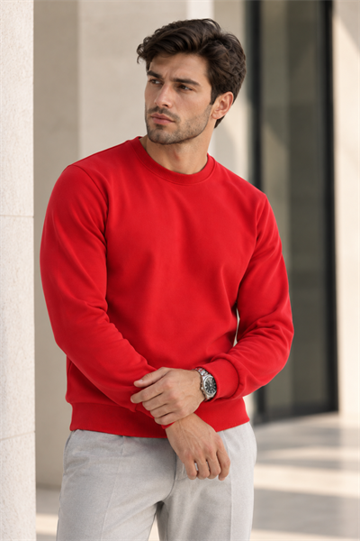 Erkek 2’li Set Bisiklet Yaka Basic Sweatshirt Kırmızı & Lacivert Kırmızı