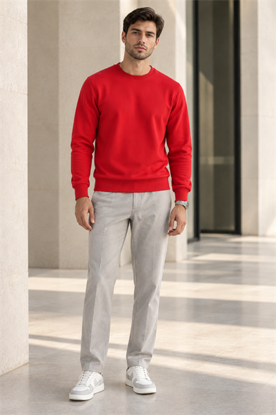 Erkek 2’li Set Bisiklet Yaka Basic Sweatshirt Kırmızı & Lacivert Kırmızı