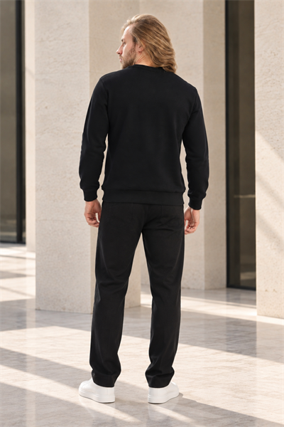 Erkek 2’li Set Bisiklet Yaka Basic Sweatshirt Siyah & Antrasit Siyah