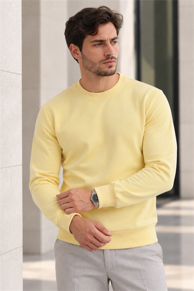 Erkek 2’li Set Bisiklet Yaka Basic Sweatshirt Mavi & Sarı Mavi