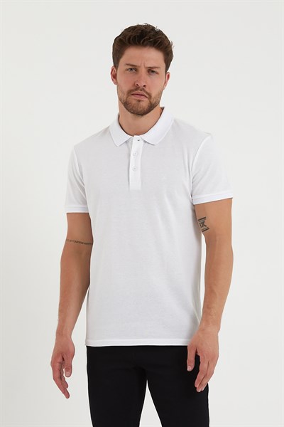 Erkek 2li Polo Yaka Tişört Beyaz-Beyaz %100 Pamuk Çekmeyen Kumaş Regular Fit