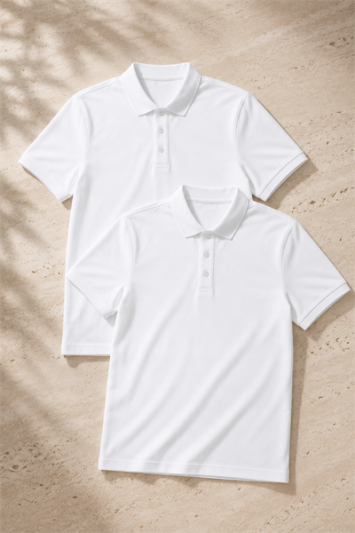 Erkek 2'li Polo Yaka Tişört Beyaz-Beyaz %100 Pamuk Çekmeyen Kumaş Regular Fit