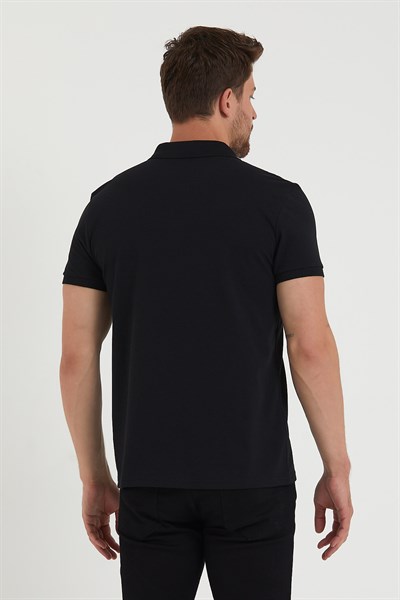 Erkek 2li Polo Yaka Tişört Siyah-Lacivert %100 Pamuk Çekmeyen Kumaş Regular Fit