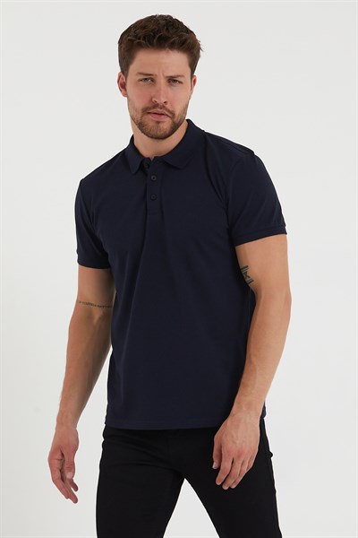 Erkek 2li Polo Yaka Tişört Siyah-Lacivert %100 Pamuk Çekmeyen Kumaş Regular Fit