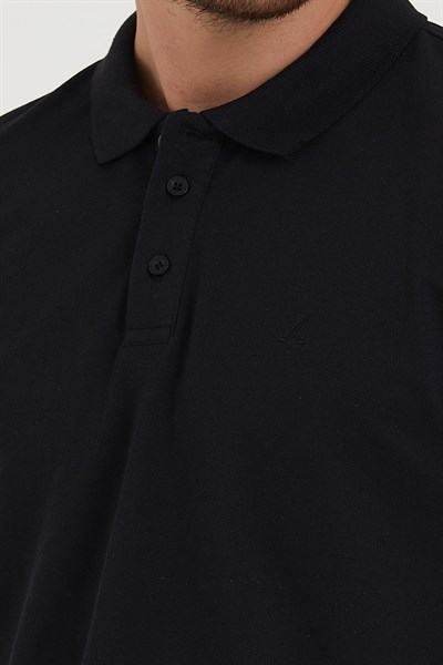 Erkek 2li Polo Yaka Tişört Siyah-Lacivert %100 Pamuk Çekmeyen Kumaş Regular Fit