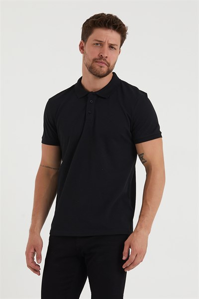 Erkek 2li Polo Yaka Tişört Siyah-Siyah %100 Pamuk Çekmeyen Kumaş Regular Fit