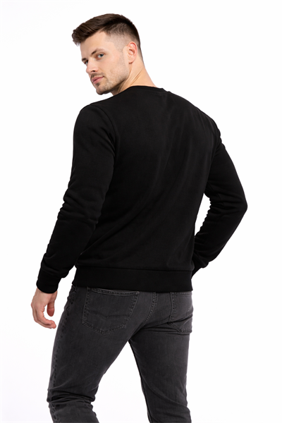 Erkek 3 İplik Şardonsuz Pamuklu Regular Fit Baskılı Bisiklet Yaka Siyah Sweatshirt
