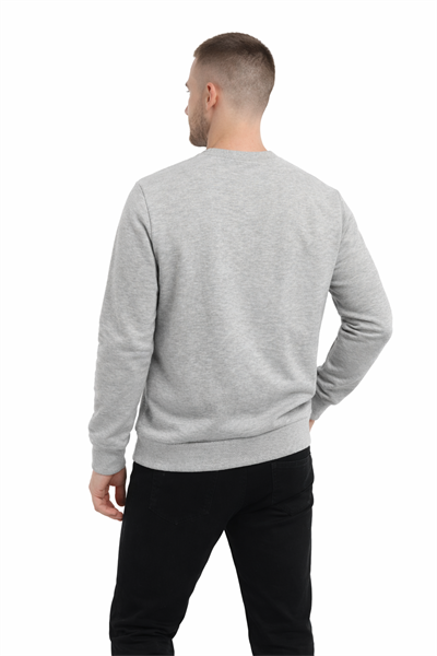 Erkek 3 İplik Şardonsuz Pamuklu Regular Fit Baskılı Bisiklet Yaka Gri Sweatshirt