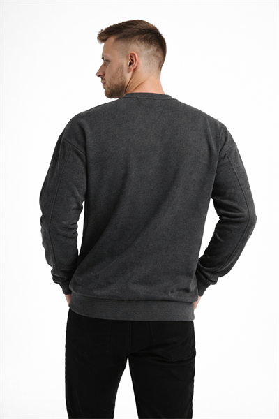 Erkek Antrasit 3 İplik Şardonlu Kalın Basic Bisiklet Yaka Oversize Sweatshirt