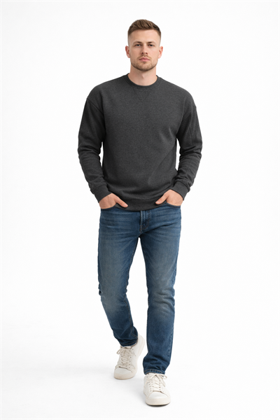 Erkek Antrasit 3 İplik Şardonlu Kalın Basic Bisiklet Yaka Oversize Sweatshirt