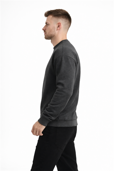 Erkek Antrasit 3 İplik Şardonlu Kalın Basic Bisiklet Yaka Oversize Sweatshirt