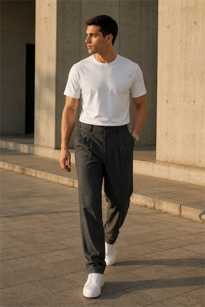 Erkek Antrasit Baggy Fit Pileli Kumaş Pantolon