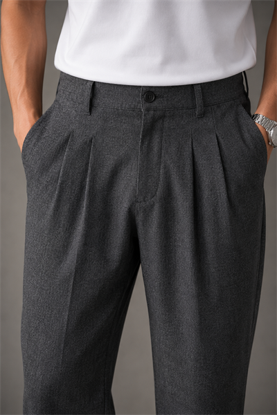 Erkek Antrasit Baggy Fit Pileli Kumaş Pantolon