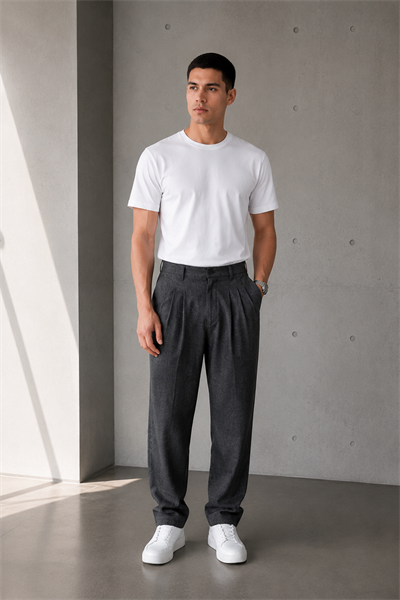 Erkek Antrasit Baggy Fit Pileli Kumaş Pantolon