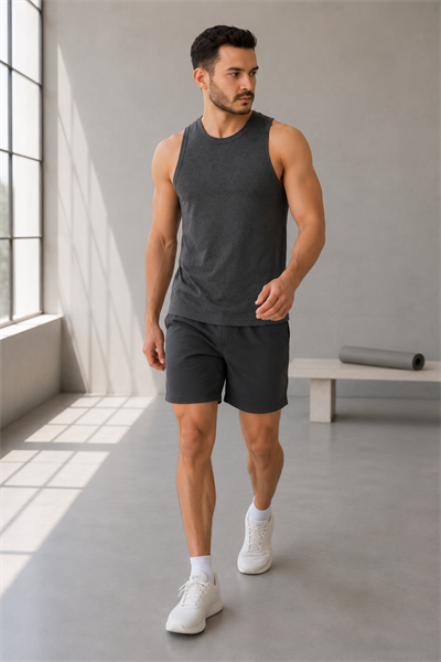 Erkek Antrasit Melanj Bisiklet Yaka Slim Fit Sporcu Atlet
